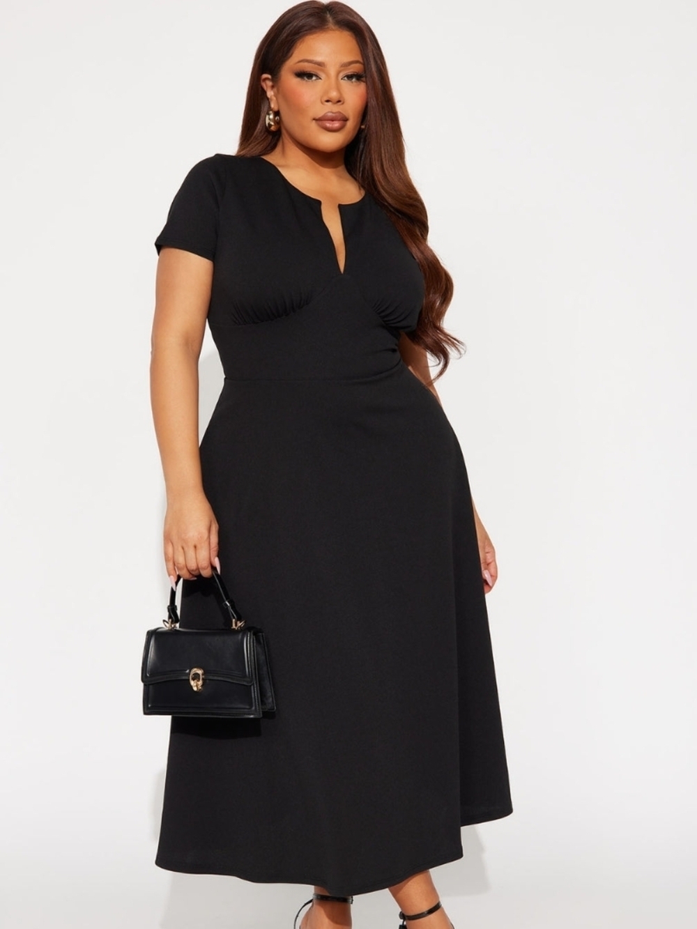 Fashion Nova Charolette Short Sleeve Midi Dress - Black Size 1X (NWOT)